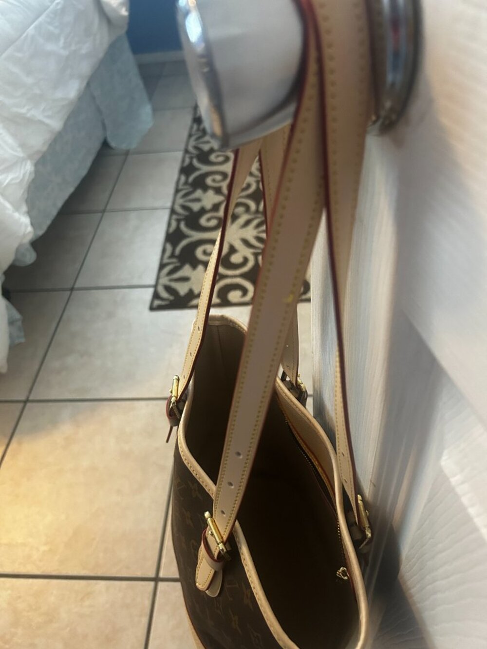 Brown Monogram bucket bag with monogram canvas. - Picture 5 of 7